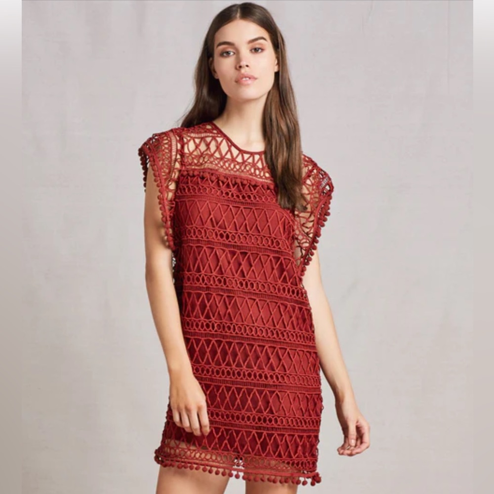 Tularosa Rust Red Crochet Shift Dress